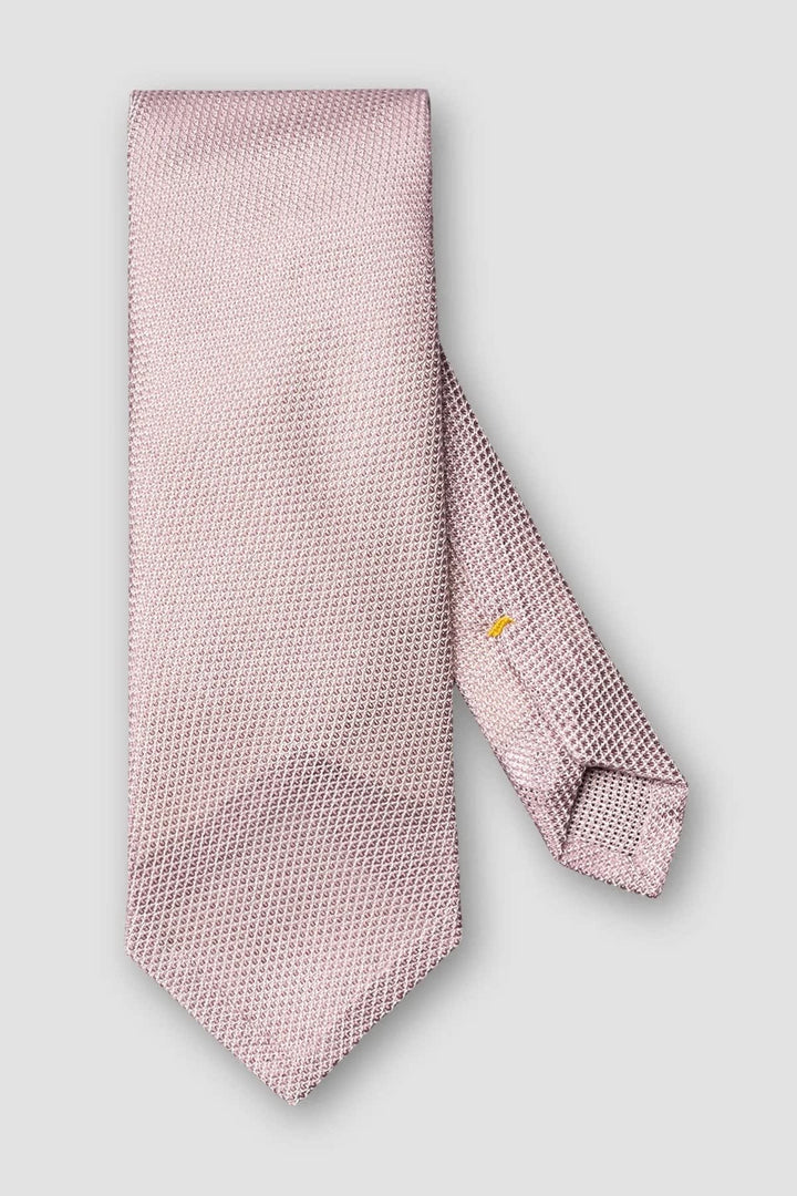 Eton grenadine tie for men in red textured silk, detailed front view - Valérie Simon
