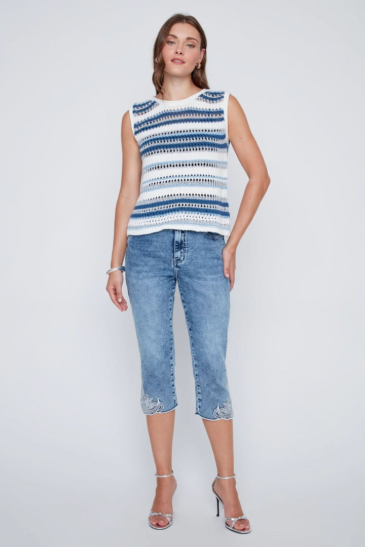 Tricot sans manches ajouré