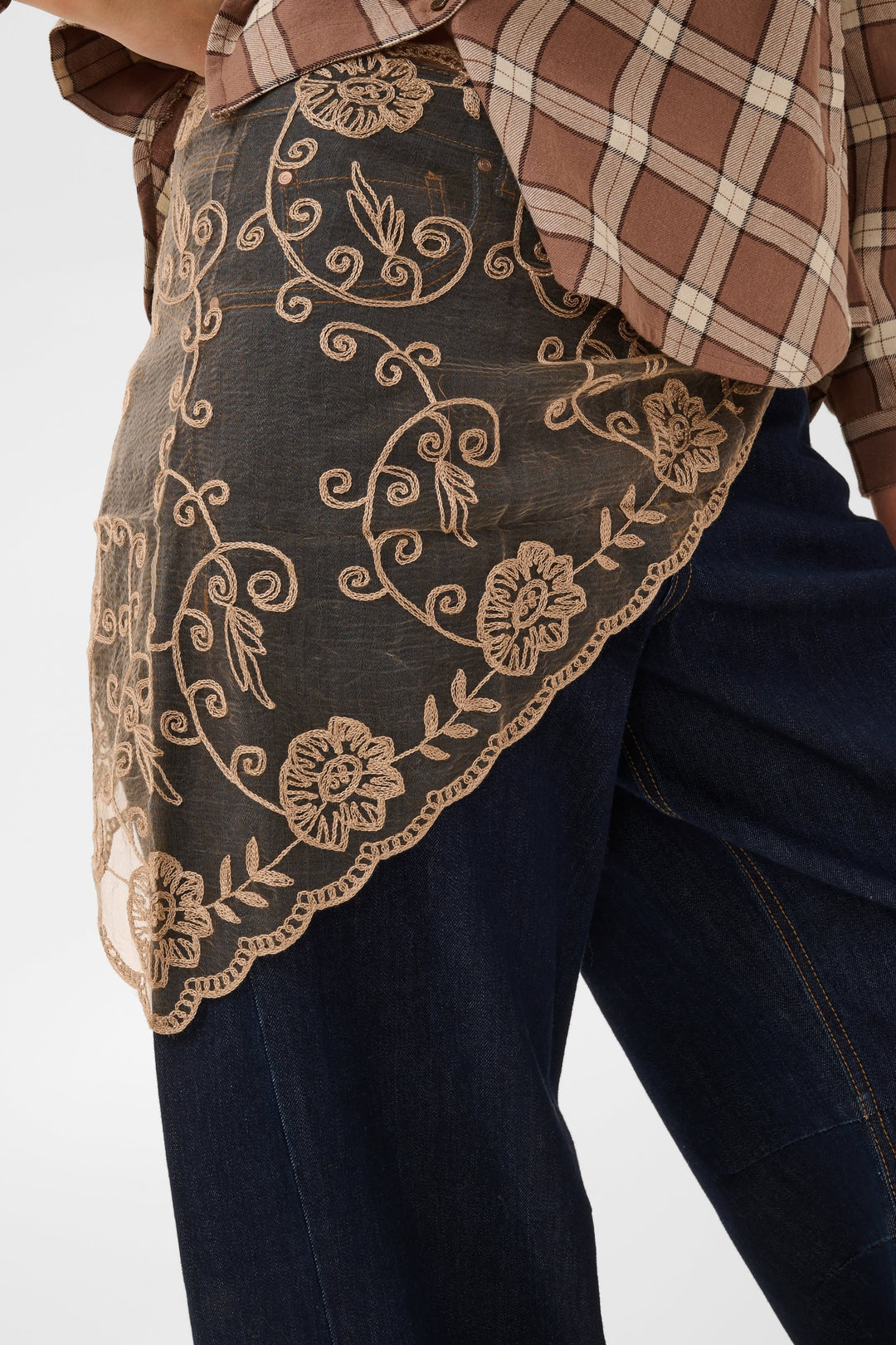 Lacie embroidered tulle scarf for women Cream