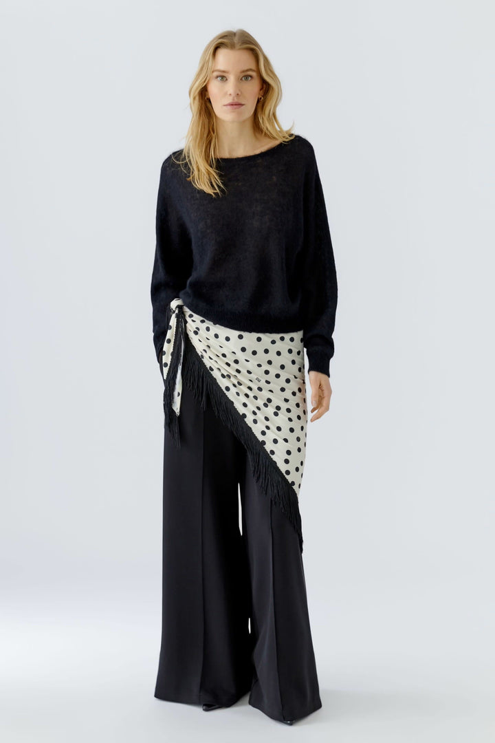 View of a black polka-dot scarf with fringe Oui for women - Valérie Simon