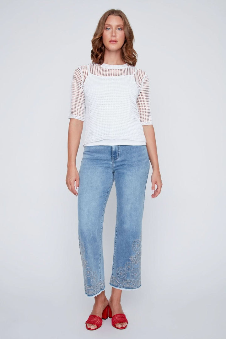 Tricot ajouré manches courtes