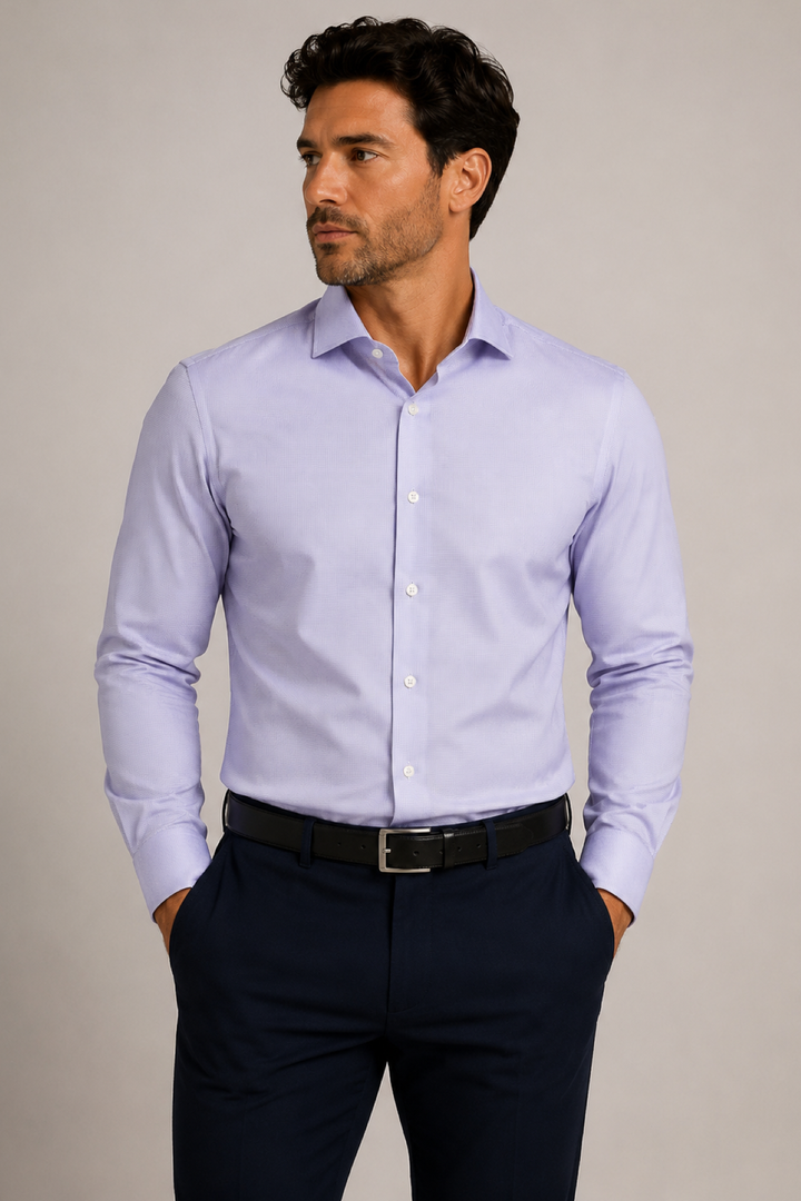 Long-sleeve casual shirt with a micro pattern