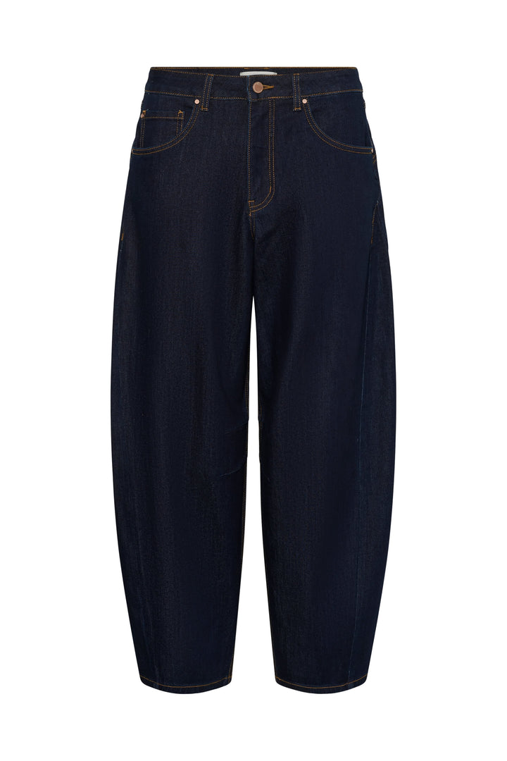 Bahren blue balloon-leg jeans front view for women Cream