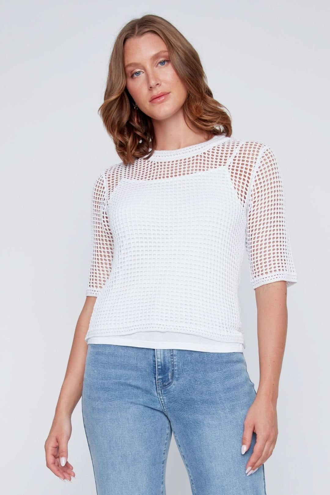 Tricot ajouré manches courtes