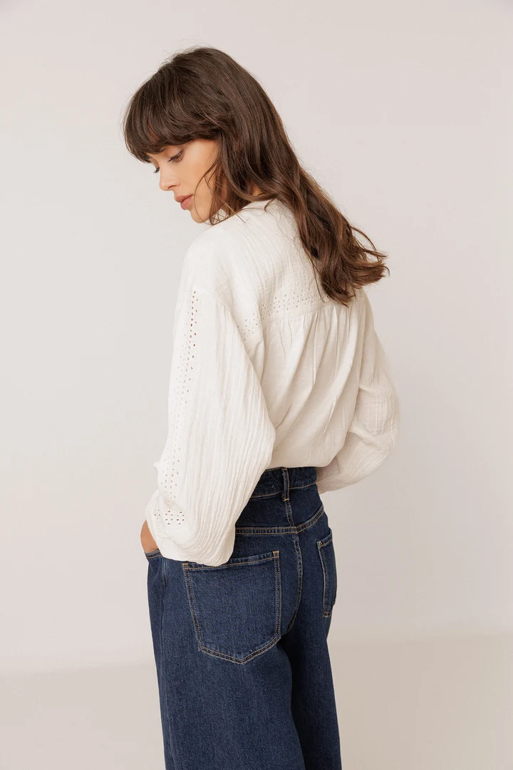 Long-Sleeve Openwork Blouse 