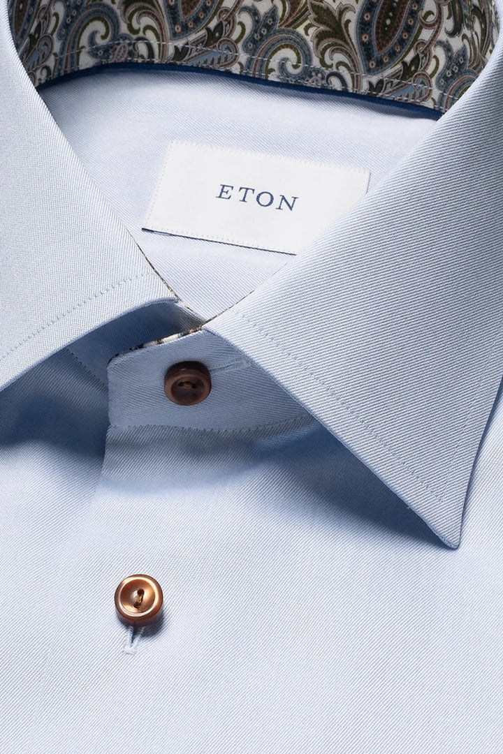 Sky blue cotton shirt with paisley details 