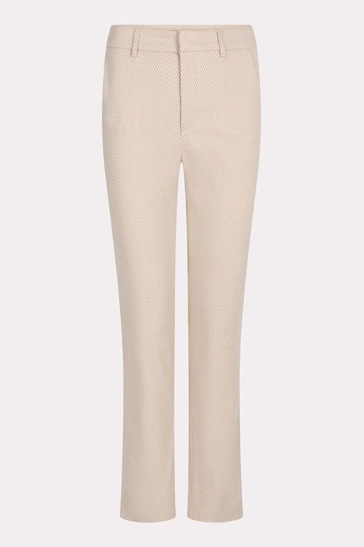 Pantalon droit en jacquard texturé beige, taille mi-haute, élégant pour un style chic-décontracté.