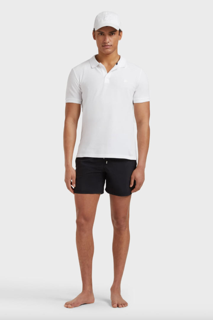 Vue de face maillot de bain Vilebrequin homme bleu uni à cordon ajustable - Valérie Simon