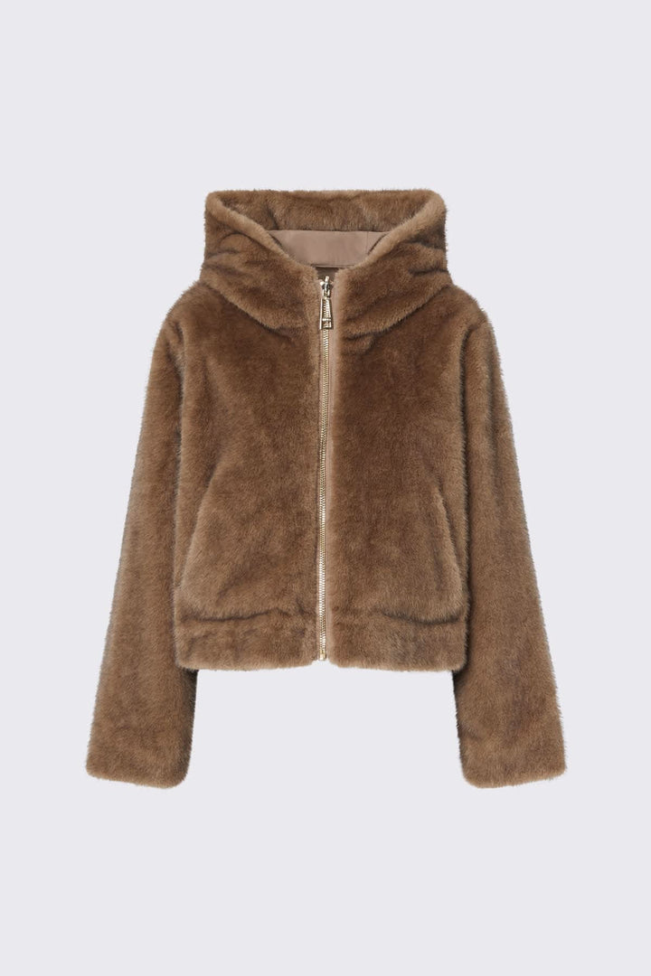 Manteau court effet fourrure à capuchon pour femme liujo