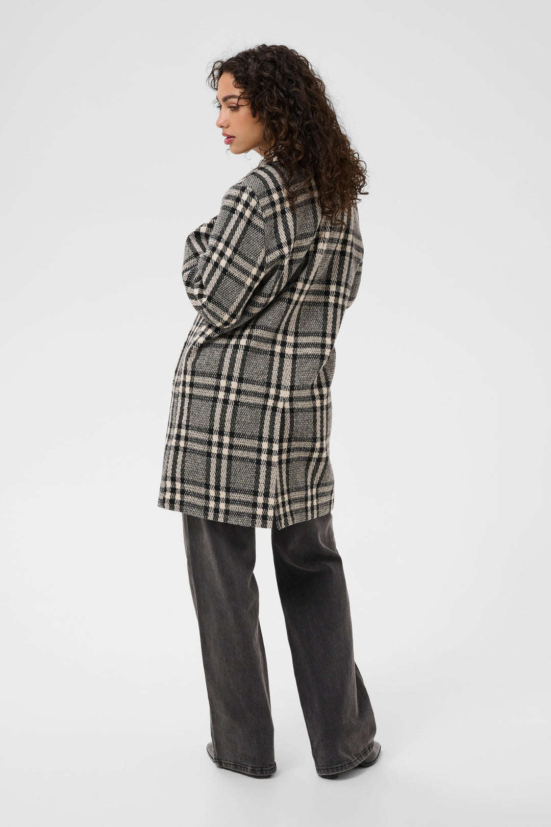 Side view of the brown Kaffe checkered women&