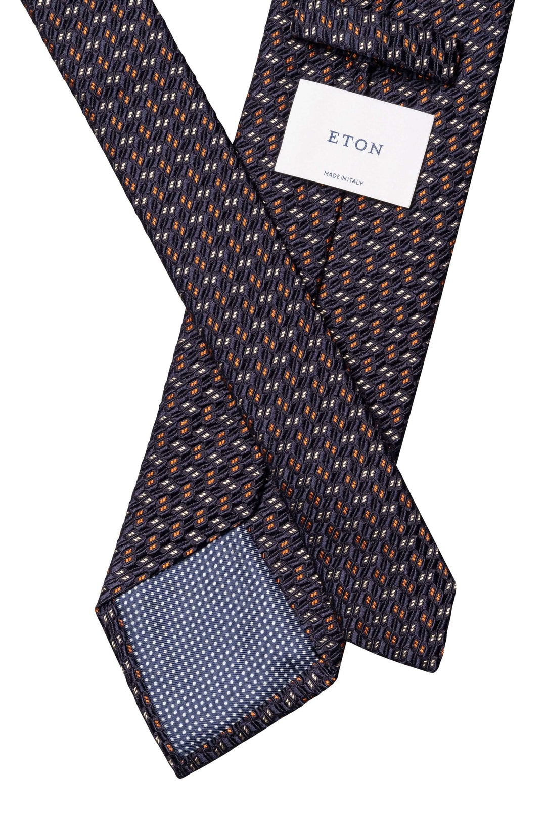 Cravate en soie Eton avec motif géométrique structuré, idéale pour un look professionnel élégant.