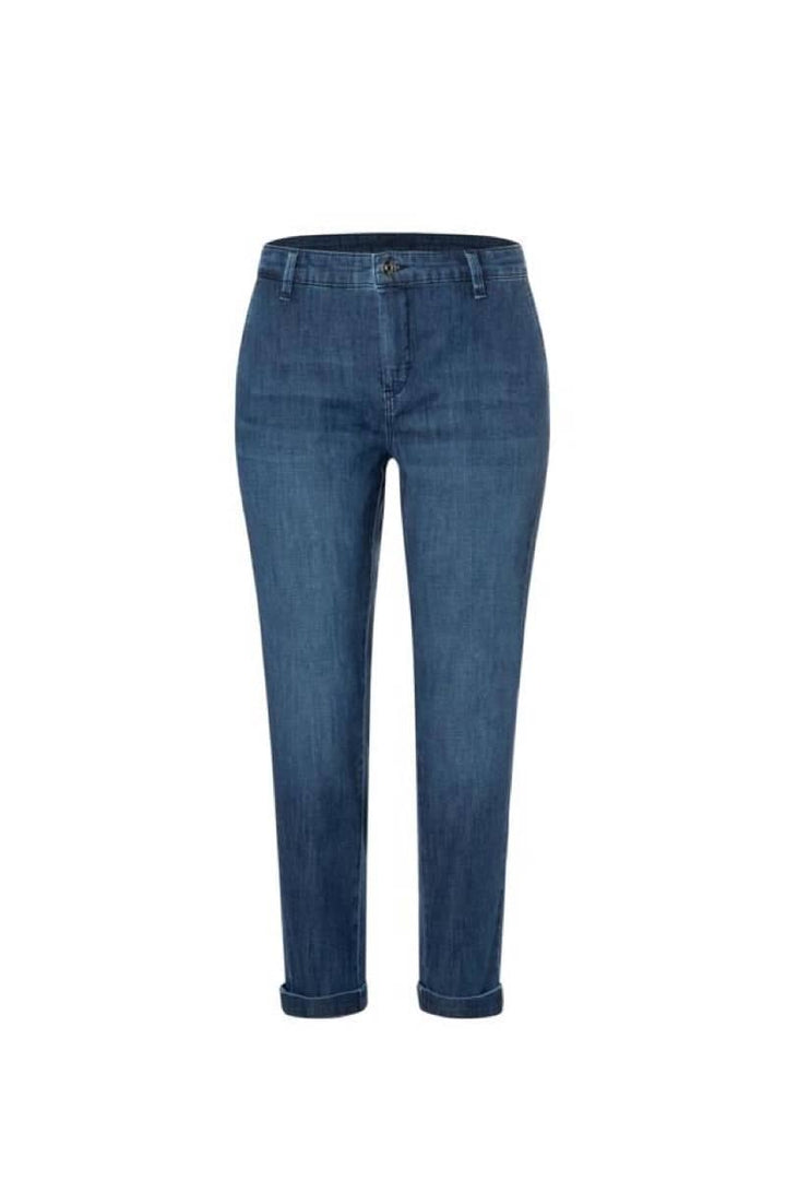 Vue de face chino en denim extensible Mac Jeans beige avec poches latérales pour femme - Valérie Simon