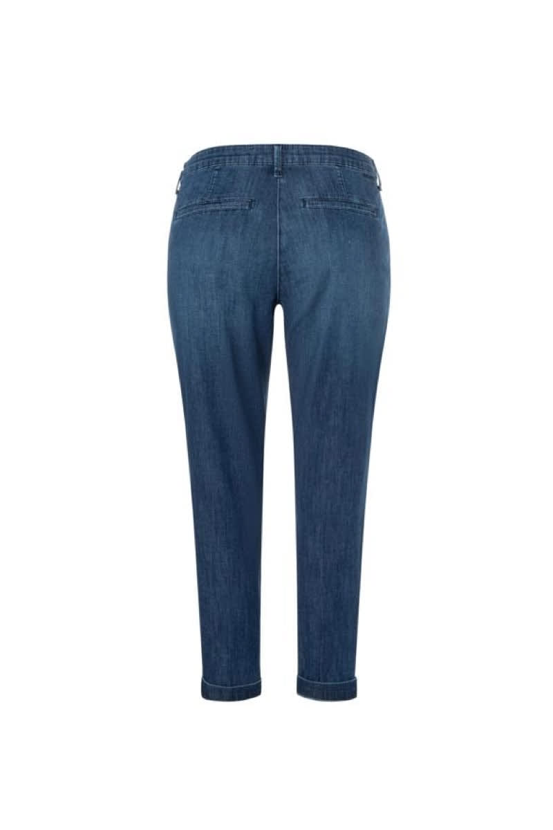 Vue de face pantalon chino Mac Jeans pour femme bleu extensible - Valérie Simon