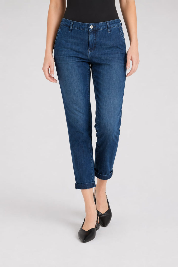 Vue de côté chino en denim extensible Mac Jeans pour femme beige - Valérie Simon