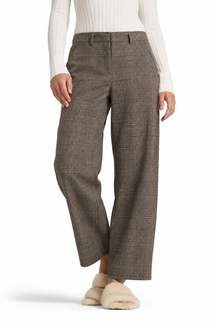 Pantalon large à carreaux vue de face pour femme Cambio