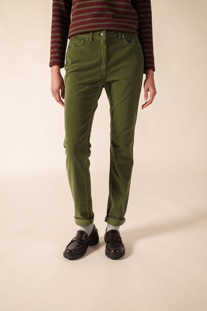 Side view of Saint James beige velvet pants for women - Valérie Simon