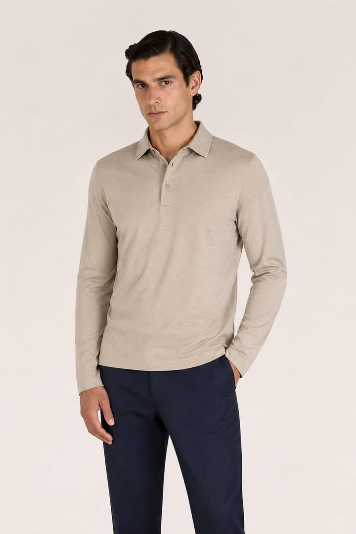 Front view of a blue Paul and Shark long-sleeved polo shirt for men - Valérie Simon