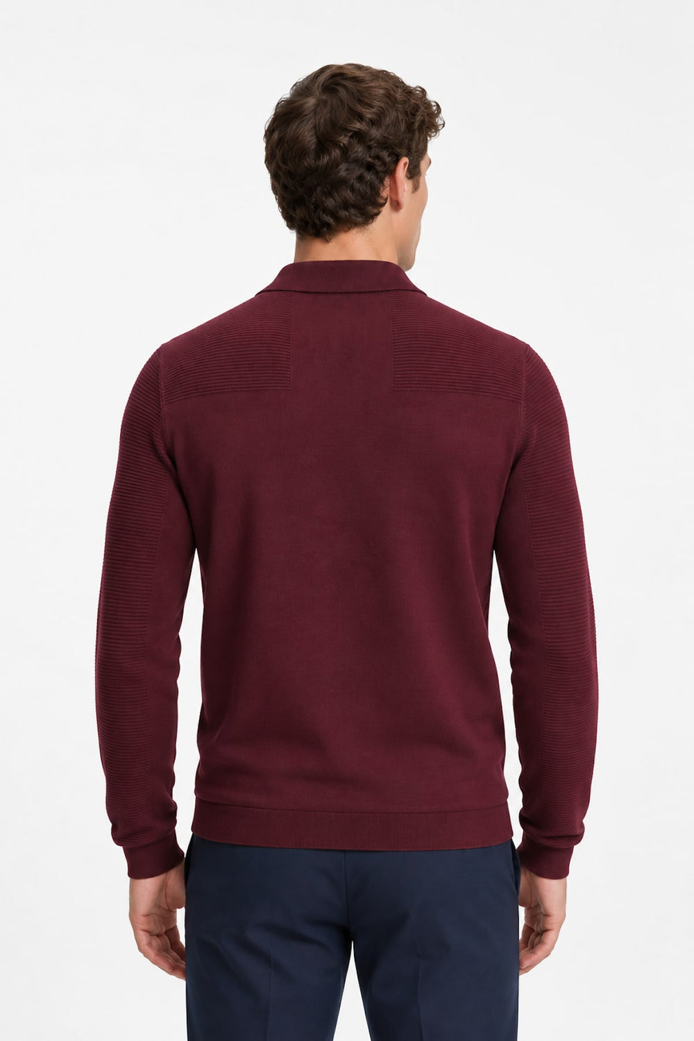 Hugo Boss men's textured long-sleeve polo viewed from the front
