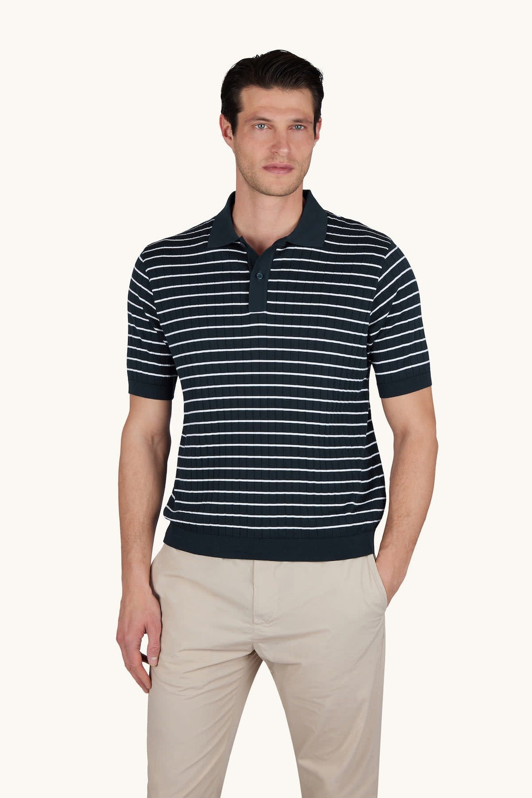 Vue avant polo rayé Paul and Shark pour homme bleu marine - Valérie Simon