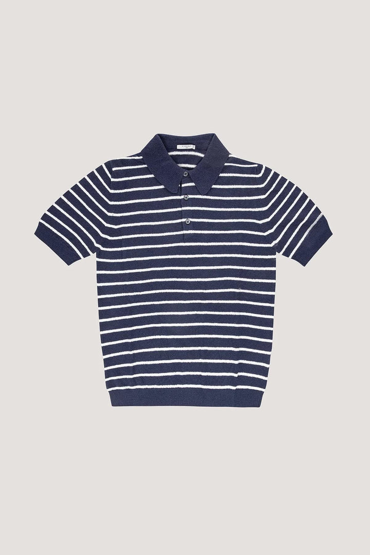 Vue de face polo rayé bouclette Circolo homme bleu blanc - Valérie Simon