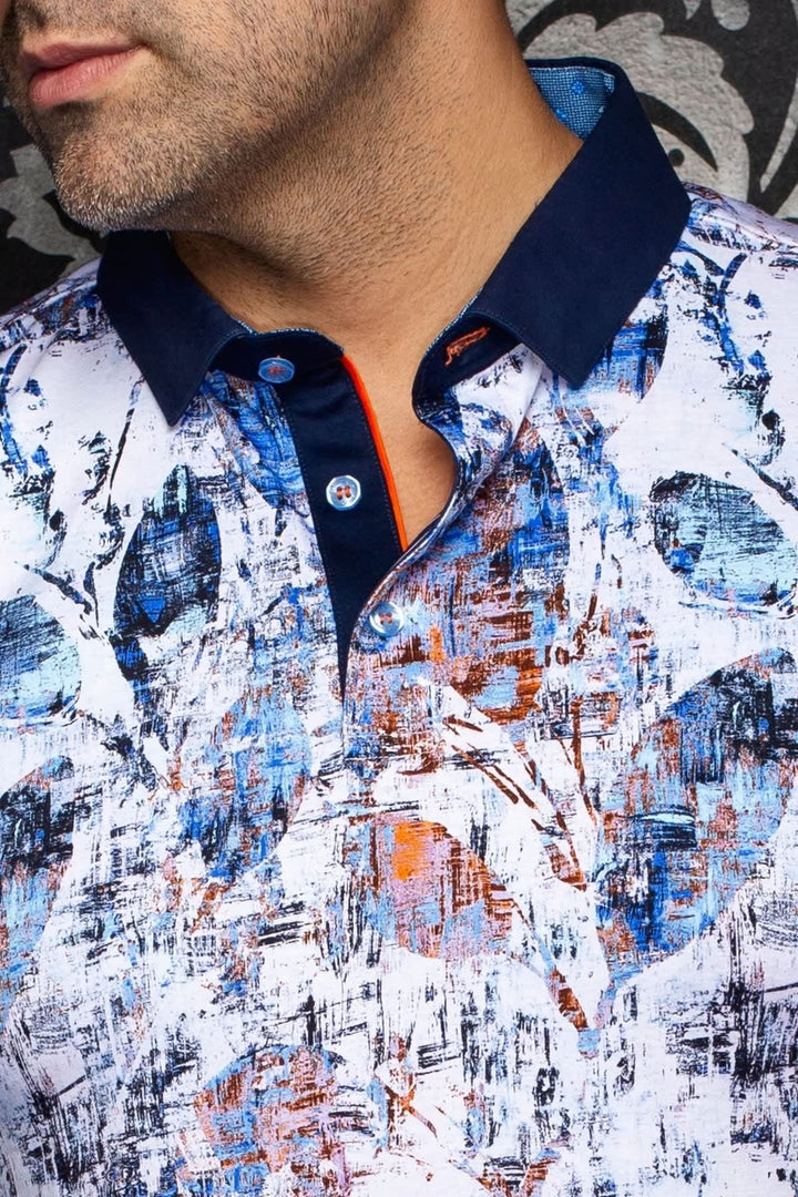Vue de face Polo Yucatan Au noir pour homme noir avec motifs colorés - Valérie Simon