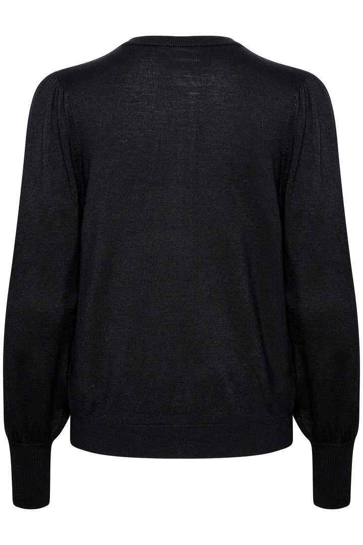 Cardigan Lizza noir à manches longues, col rond et coupe classique, vue arrière.
