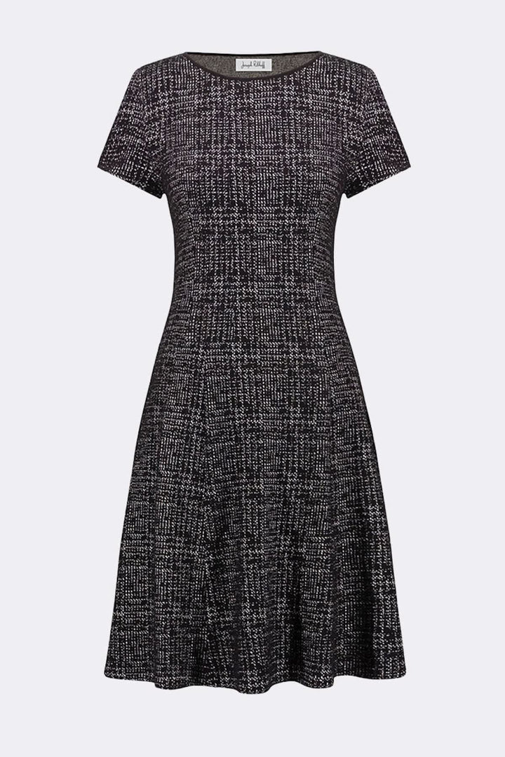 Front view of a short, textured black Joseph Ribkoff dress for women - Valérie Simon