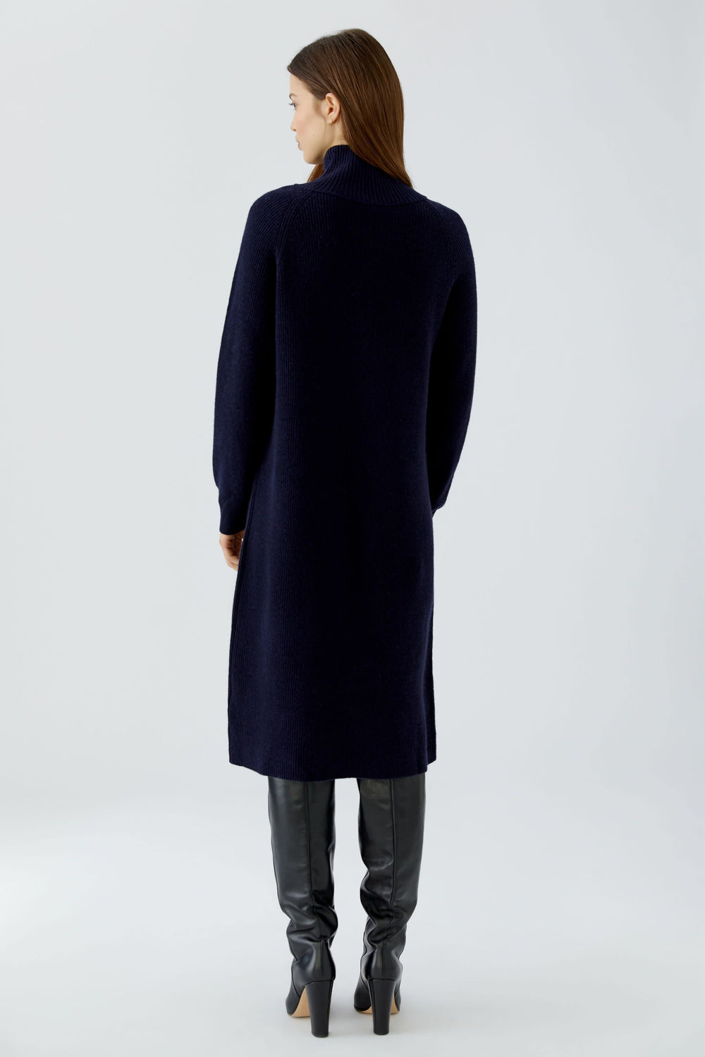 Front view of women's knit midi dress with zip collar Oui