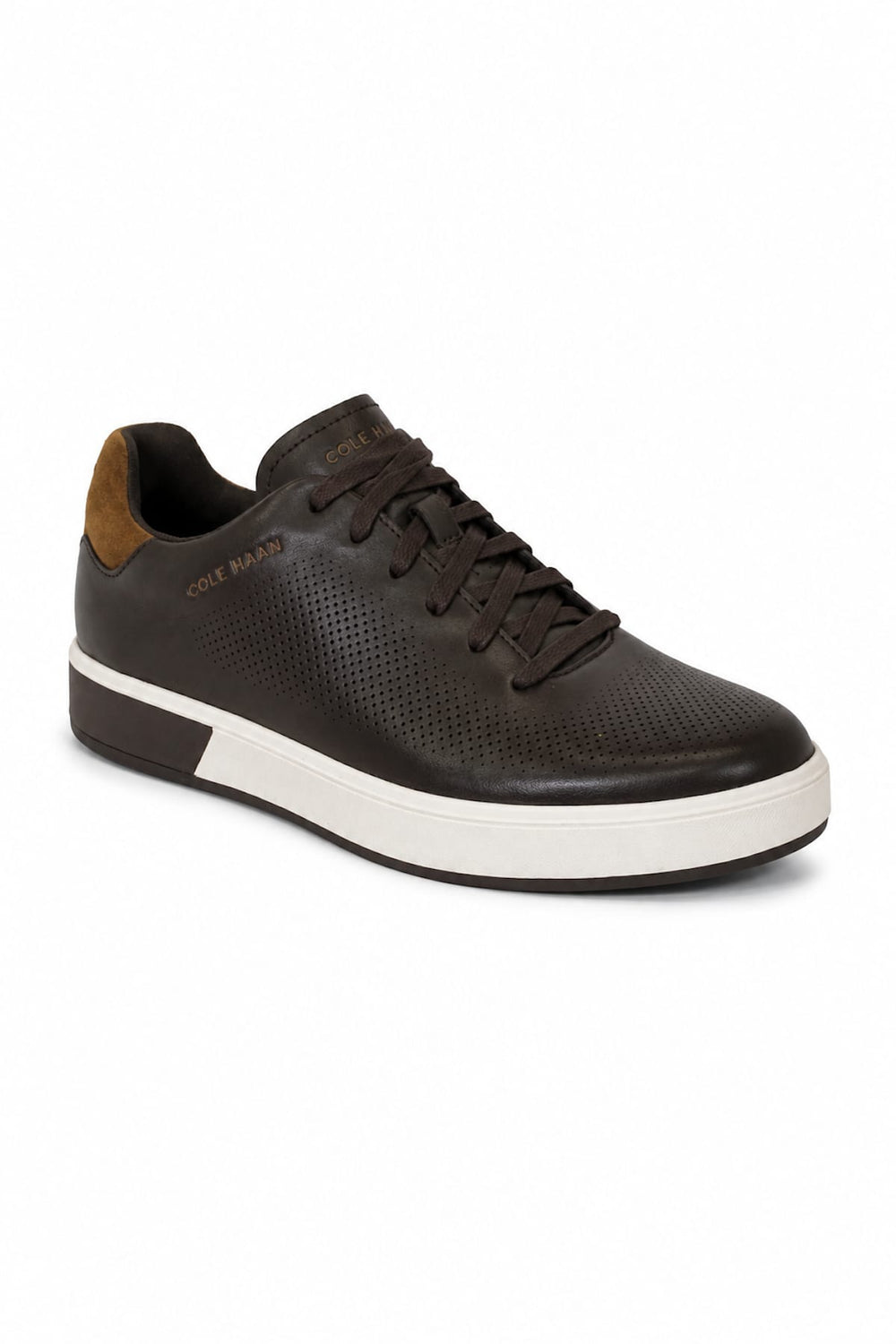 Men's white perforated leather sneakers side view Cole Haan
