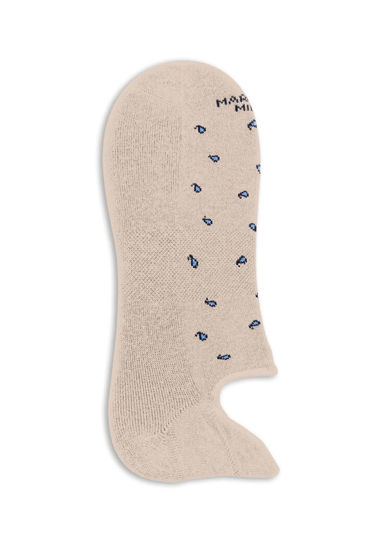 Close-up of Marcoliani blue and red paisley-patterned cashmere ankle socks for men - Valérie Simon