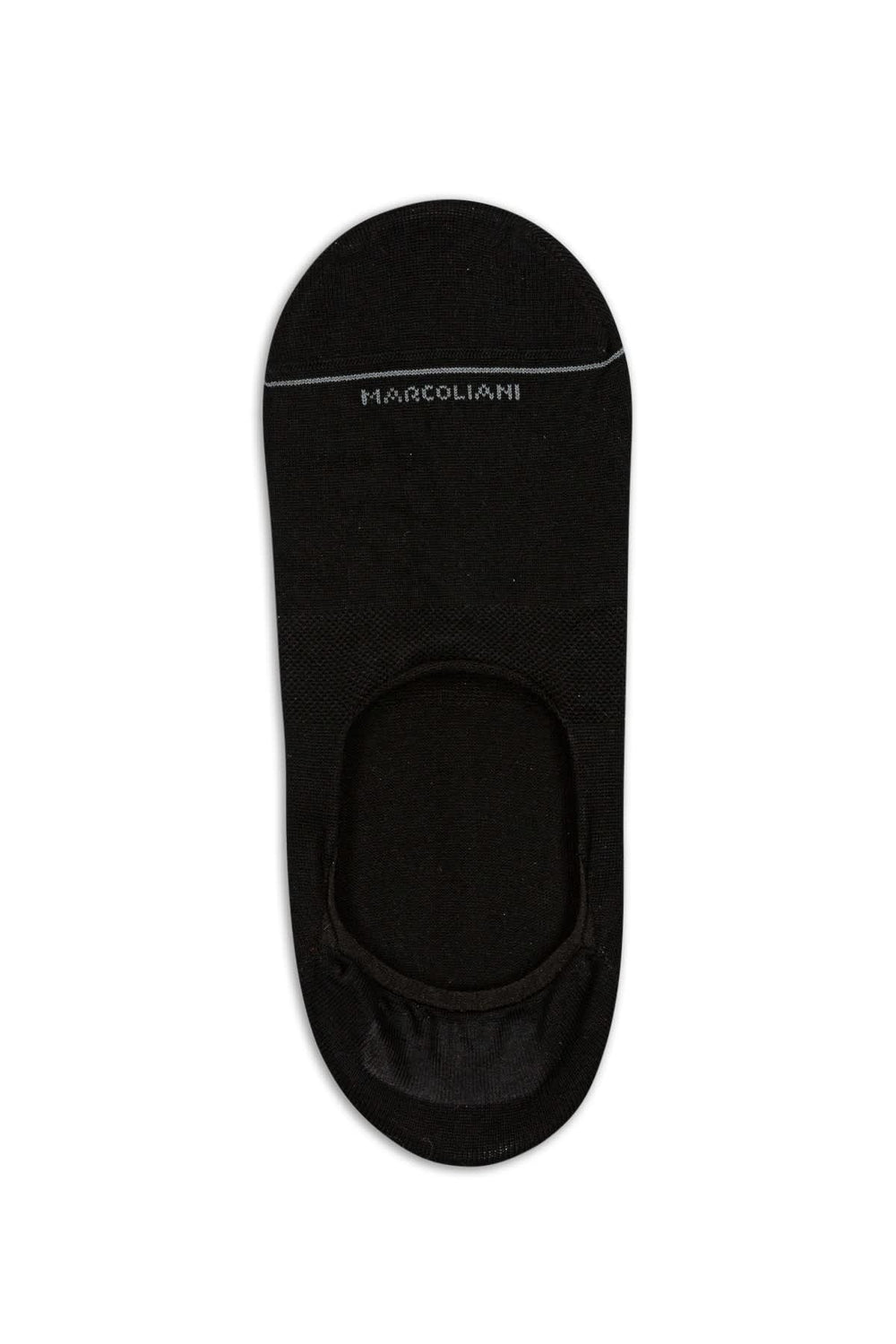 Marcoliani men's solid-color invisible socks in black, side view with fine stitching - Valérie Simon