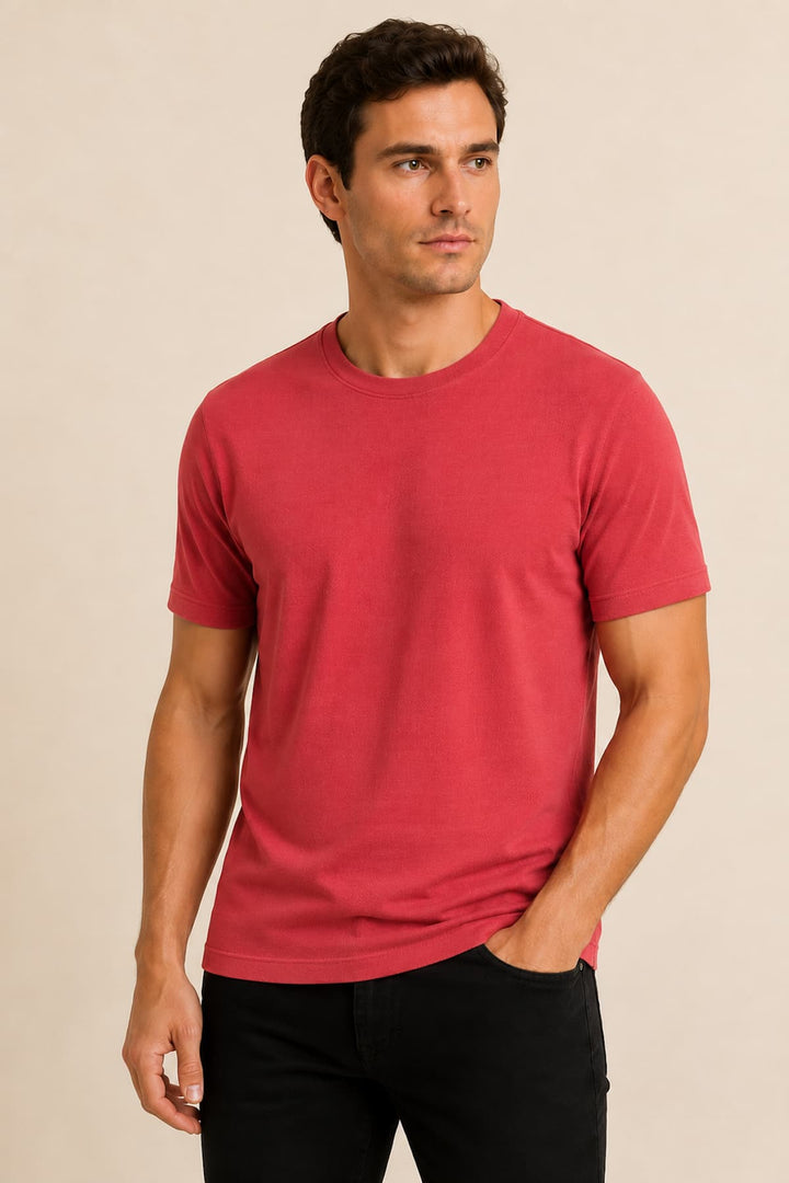 Vue de face T-shirt Desoto pour homme coton texturé blanc manches pliées - Valérie Simon