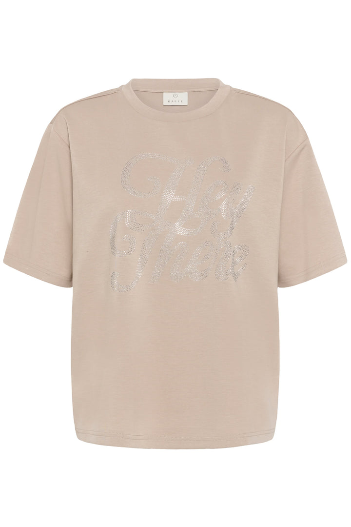 Front view of the "Harmony" T-shirt with "Kaffe" beaded lettering for women, white - Valérie Simon