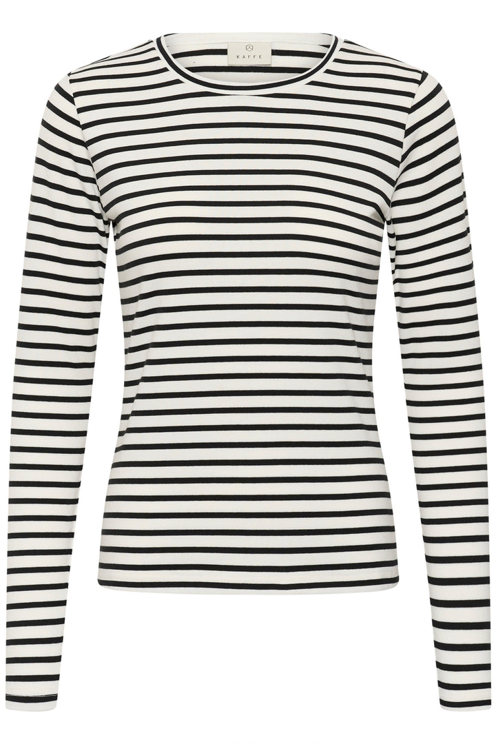 Vue de face t-shirt rayé à manches longues Kaffe femme bleu et blanc - Valérie Simon