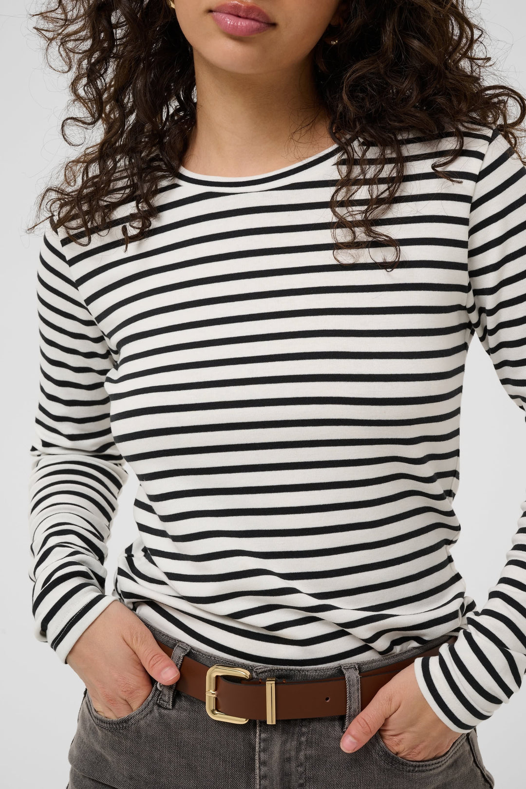 Vue latérale T-shirt rayé manches longues Kaffe femme bleu et blanc - Valérie Simon
