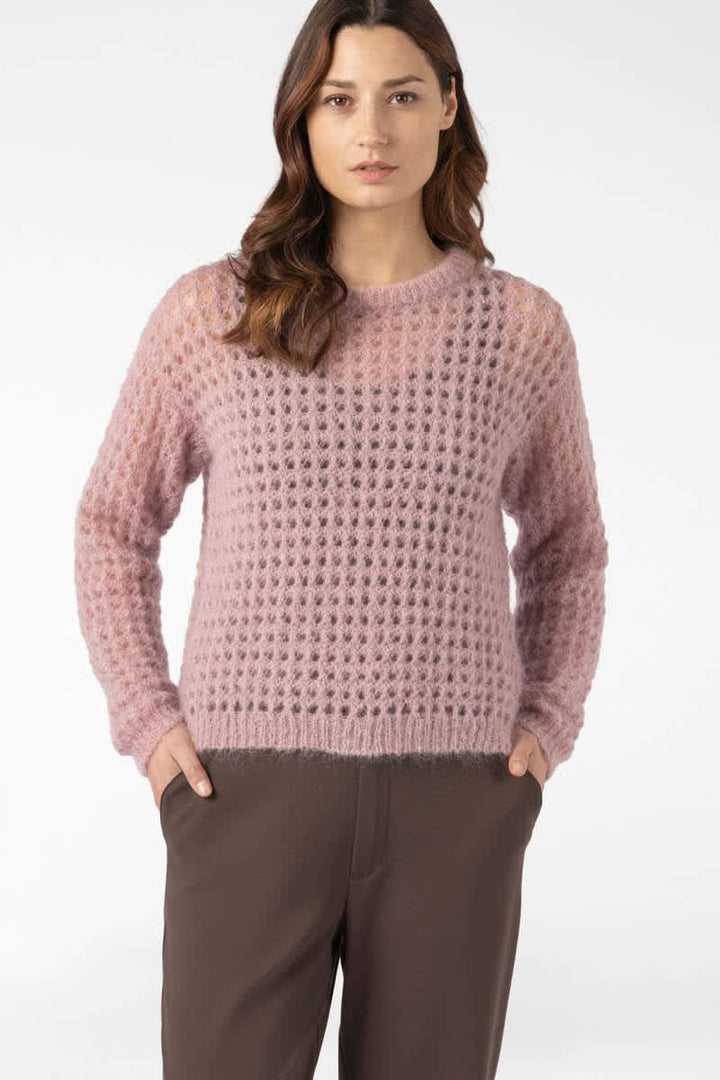 Chandail en tricot ajouré à encolure ronde pour femme sarah pacini