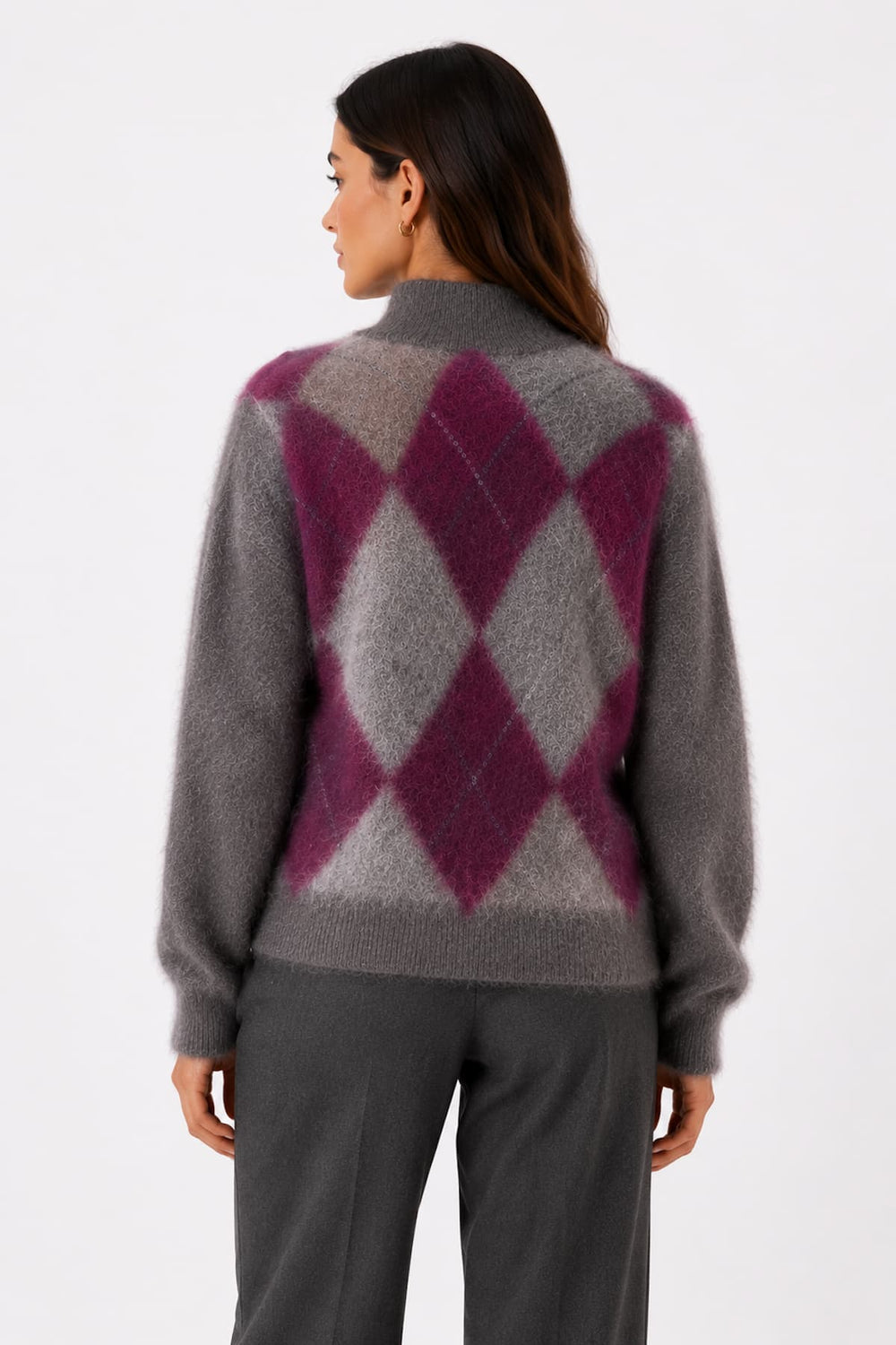 Women's Soft Blue Diamond-Patterned Knit Top (View from the Back) Repeat Cashmere - Valérie Simon
