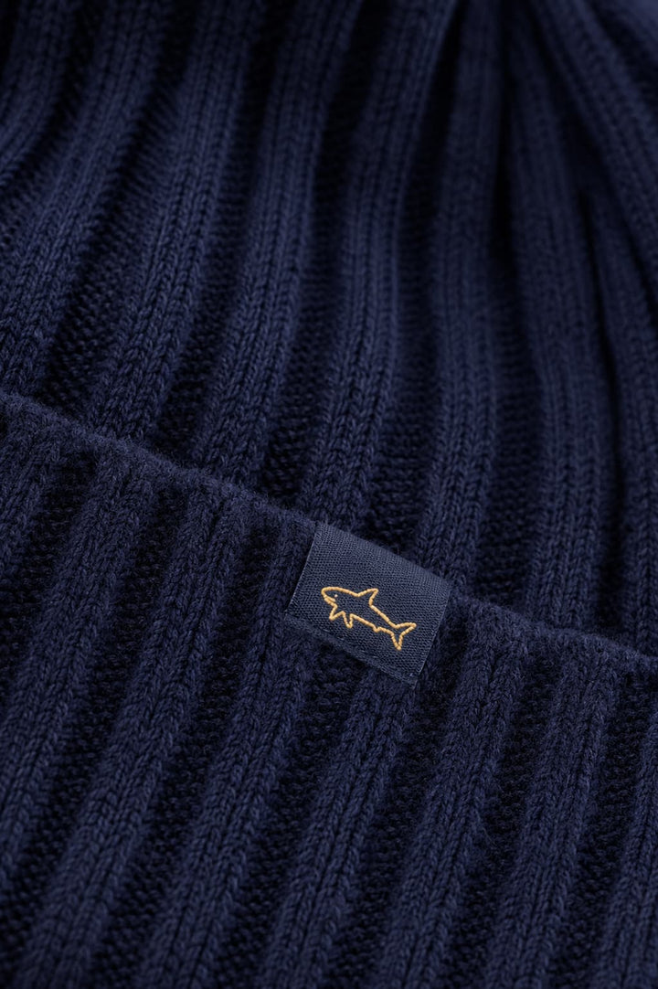 Front view of the Paul and Shark brown ribbed beanie for men with embroidered logo - Valérie Simon