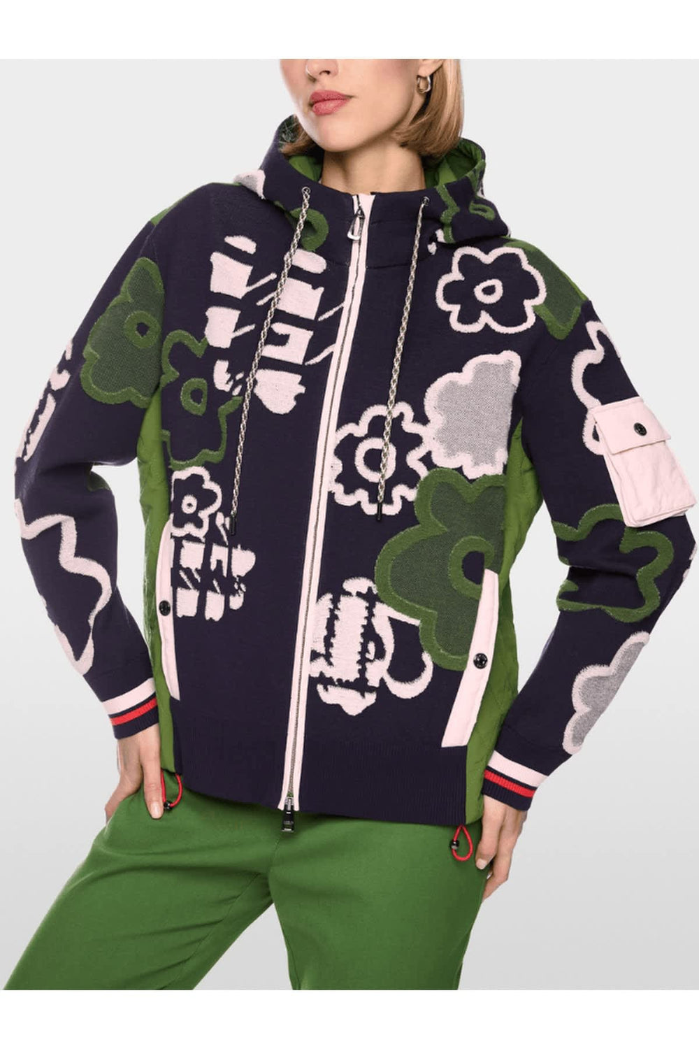 Women's floral-pattern hooded cardigan front view Marc Cain