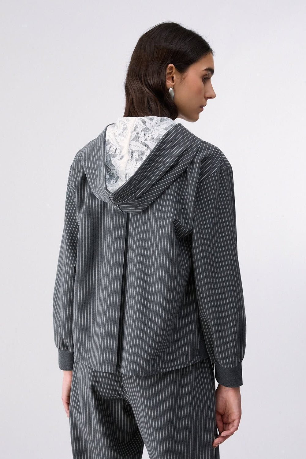 Women's fine-striped hooded jacket liujo