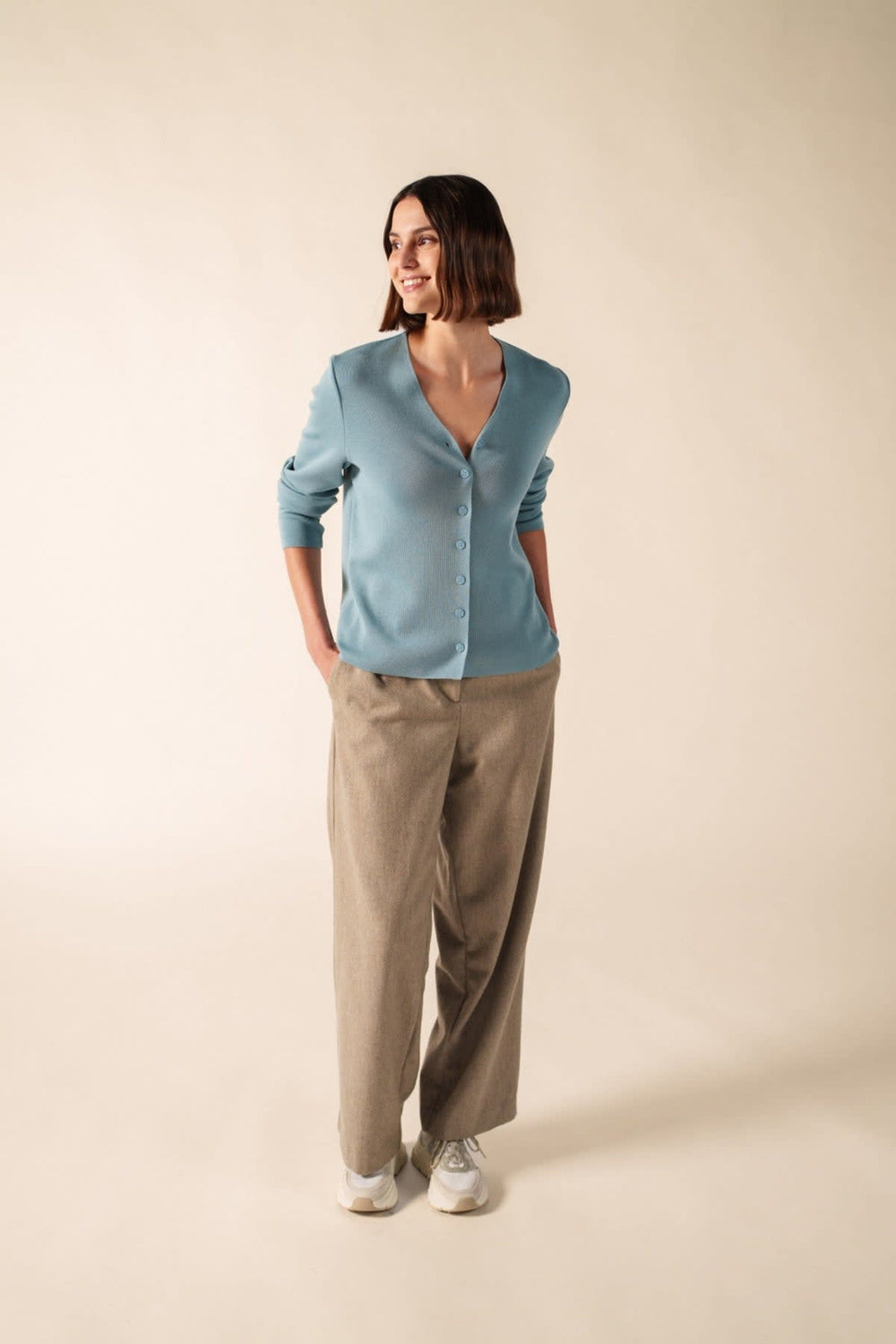 Front view of the blue BREVANDS jacket with Saint James sleeves for women - Valérie Simon