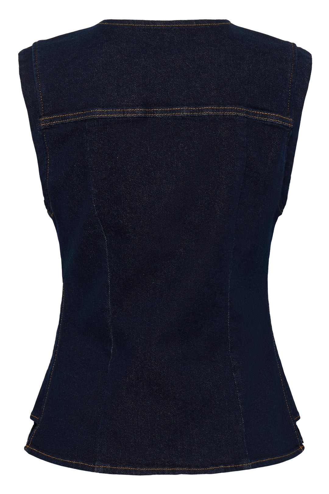 Front view of a blue denim sleeveless jacket with buttons Cream for women - Valérie Simon