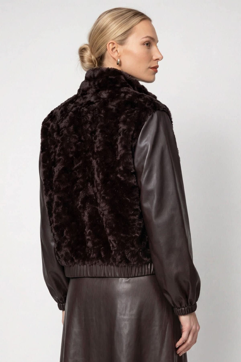 Monari women's faux fur jacket with leather-effect sleeves