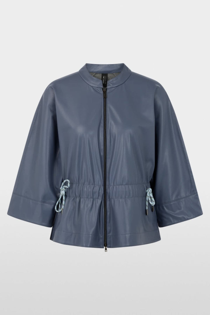 Side view of a black Marc Cain faux leather jacket for women with zipper details - Valérie Simon