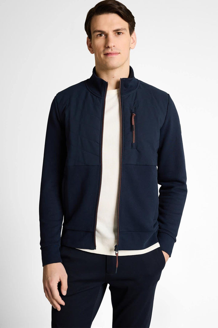 Vue de côté veste hybride zippée Tom Tailor pour homme gris avec poches et col montant - Valérie Simon