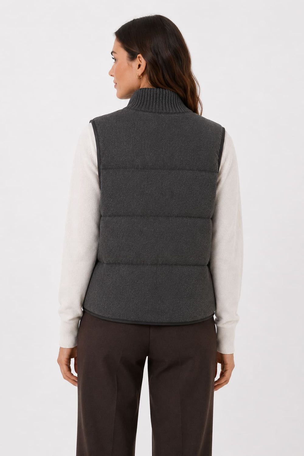 Front view of a gray women's jacket Repeat Cashmere with a stand-up collar and topstitching - Valérie Simon