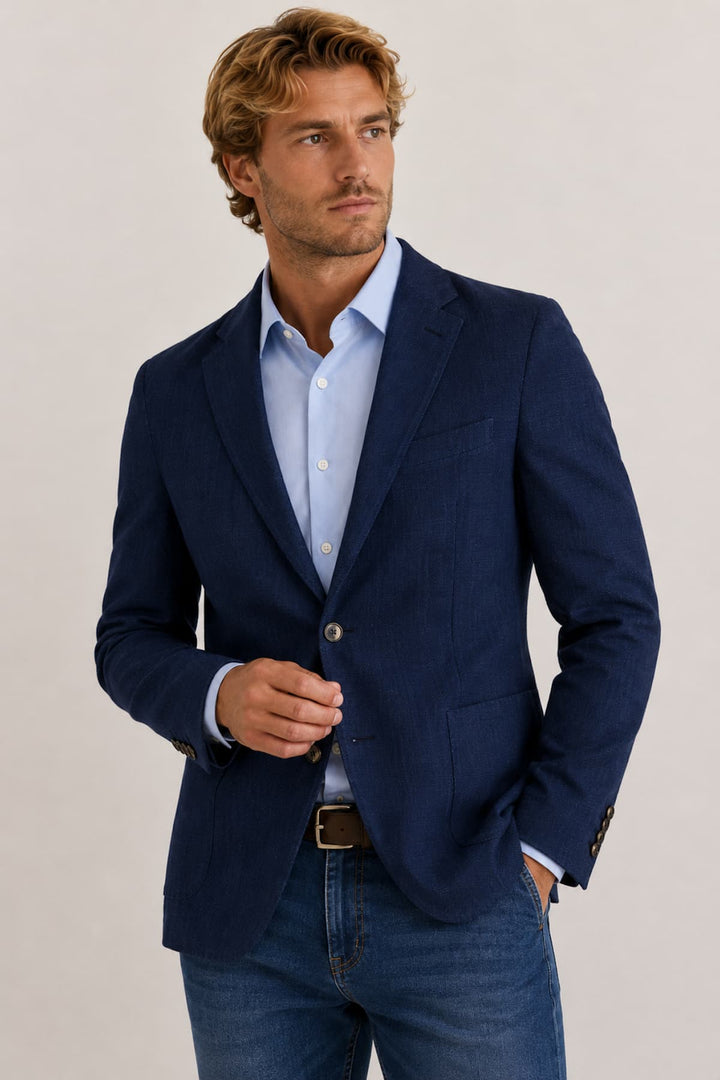 Vue de face veston en coton texturé Circolo pour homme gris clair avec poches avant - Valérie Simon