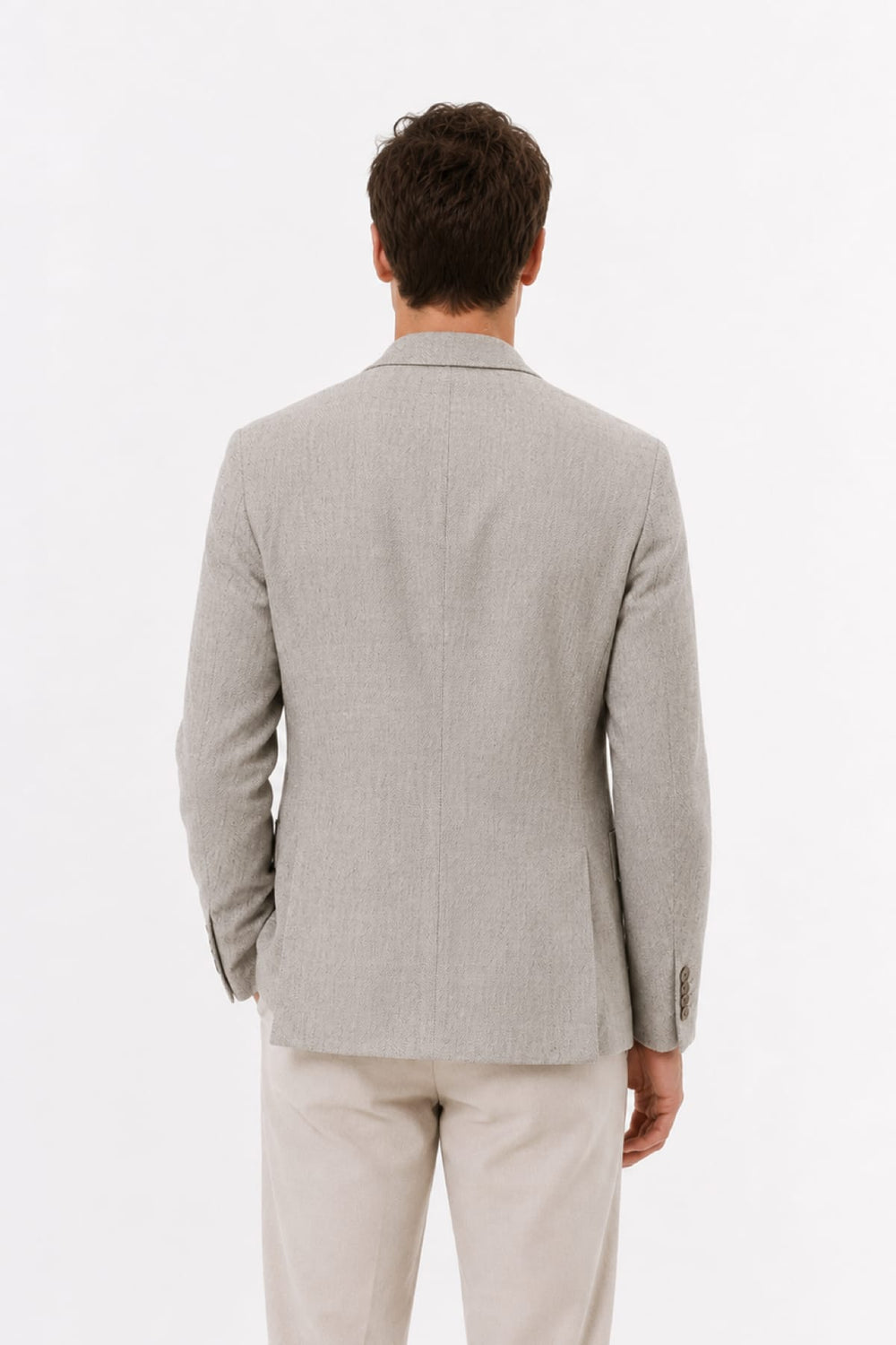 Front view of a beige Tagliatore linen-silk men's jacket with flap pockets - Valérie Simon