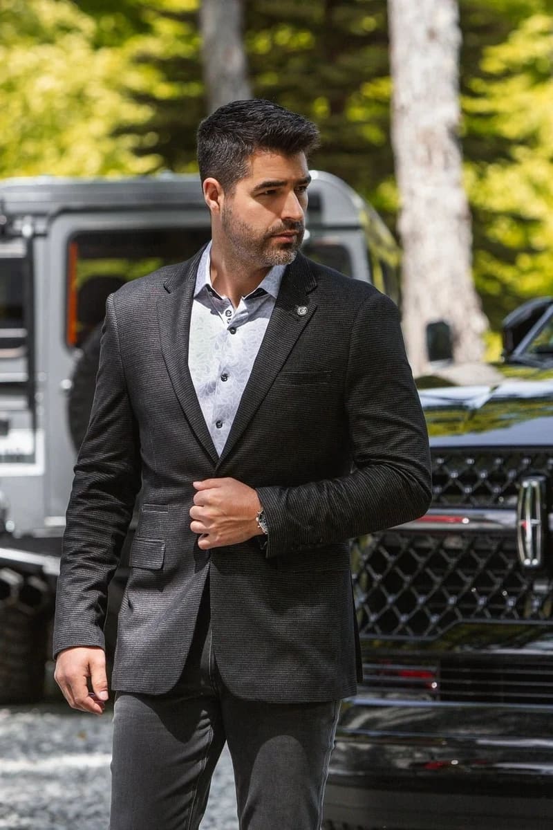 Men's textured dress blazer, in black
