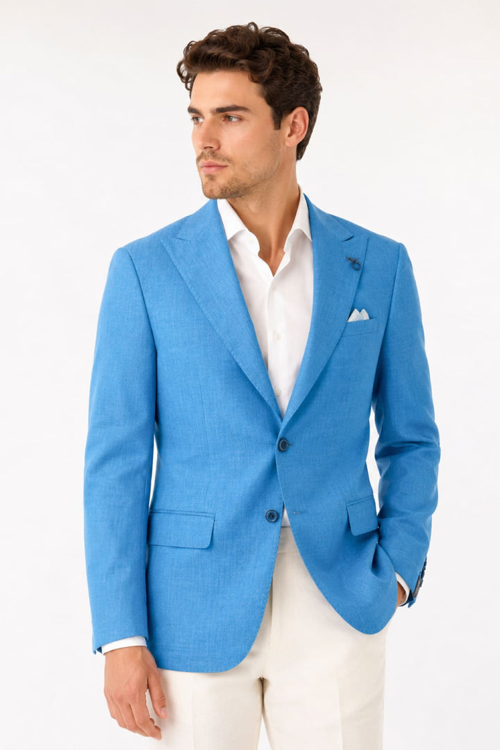 Vue de face veston texturé Lief Horsens pour homme gris avec détails boutonnés - Valérie Simon